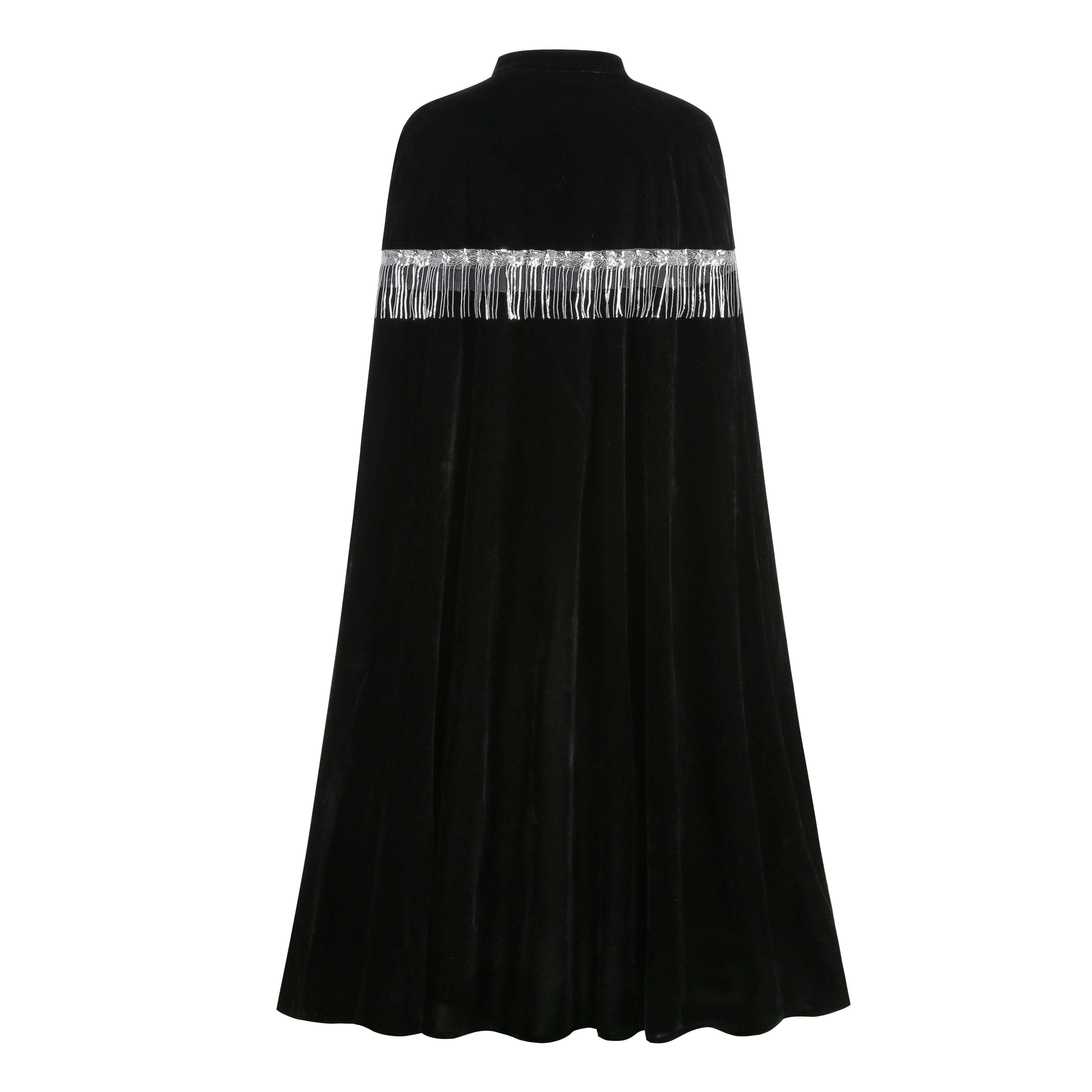 Unisex Medieval Hooded Cloak Renaissance Velvet Cape with Silver Tassels Adult Halloween Party Royal Witch