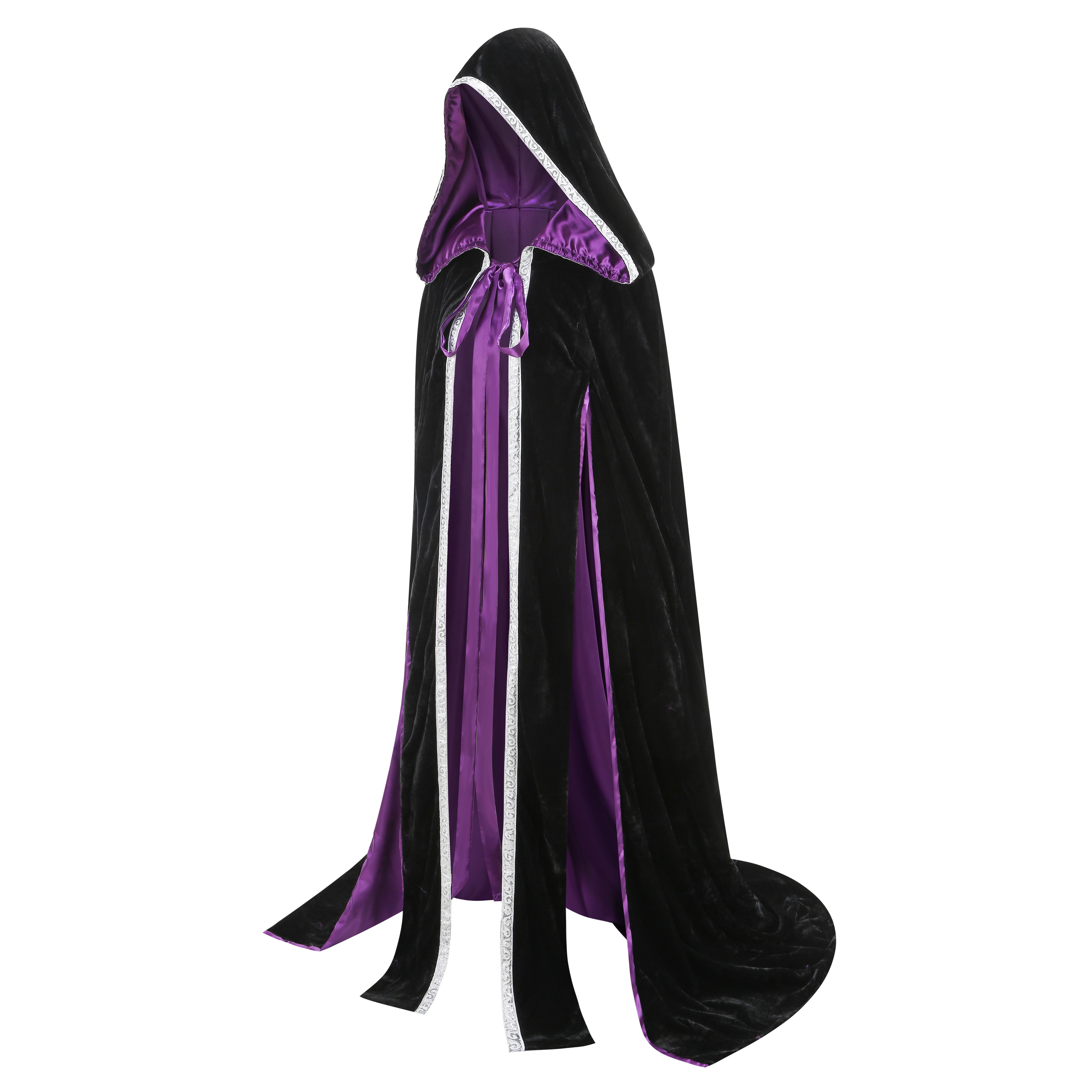 Unisex Wizard Cloak Robes With Hood Sleeves Lace Cape Cosplay Halloween Costume