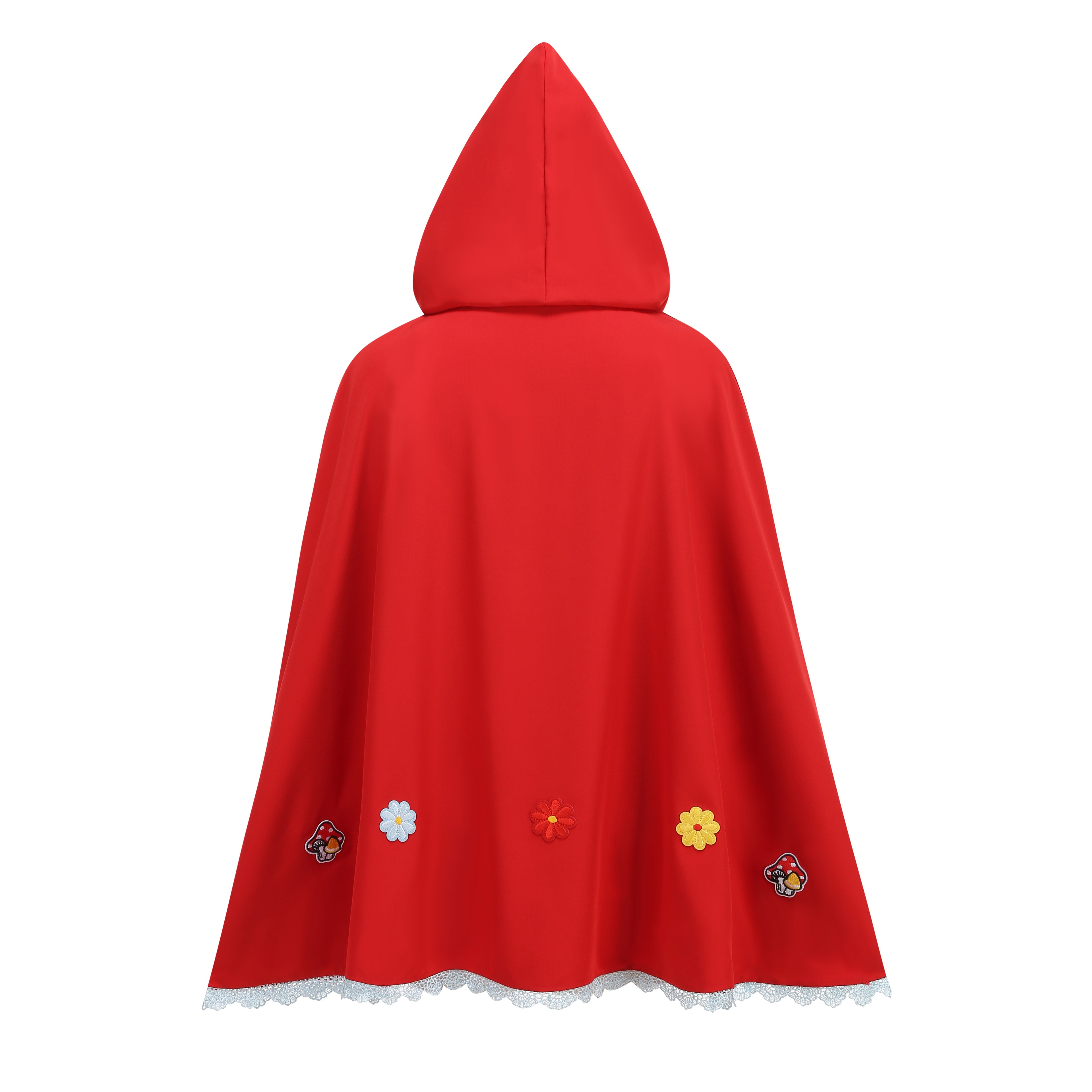 Adult Little Red Riding Hood Hooded Cape, Embroidered Patch Red Cloak for Fairy Tale Cosplay Halloween Party, 60cm Shoulder‑to‑Hem