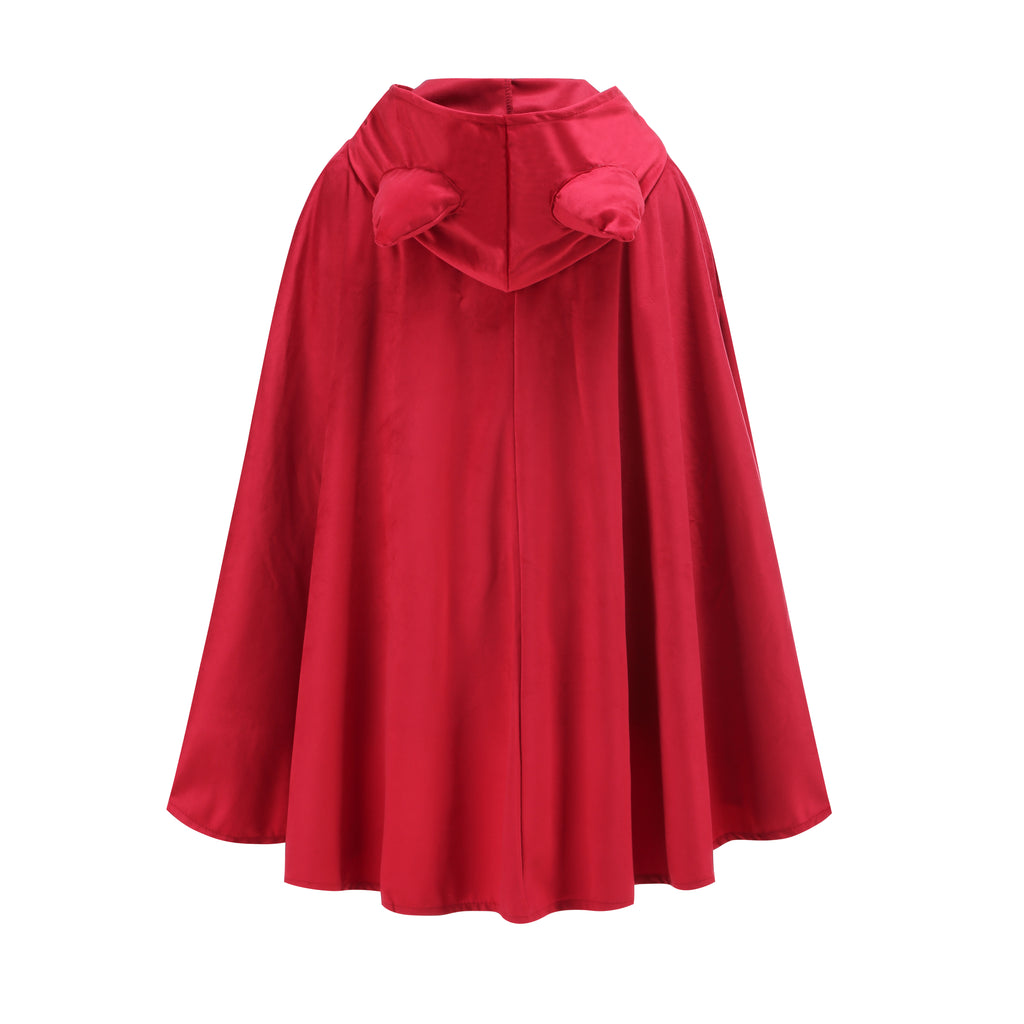 Adult Little Red Riding Hood Hooded Cape With Cat Ears, Red Cloak 70‑90‑120cm Shoulder‑to‑Hem for Halloween Fairy Tale Cosplay Costume