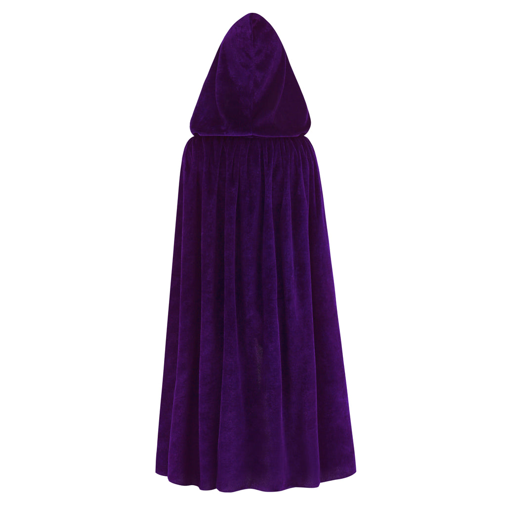 Adult Purple Velvet Hooded Cape Witch 2‑Piece Set, Long Cloak with Masquerade Mask for Halloween Cosplay Party, 110‑170cm