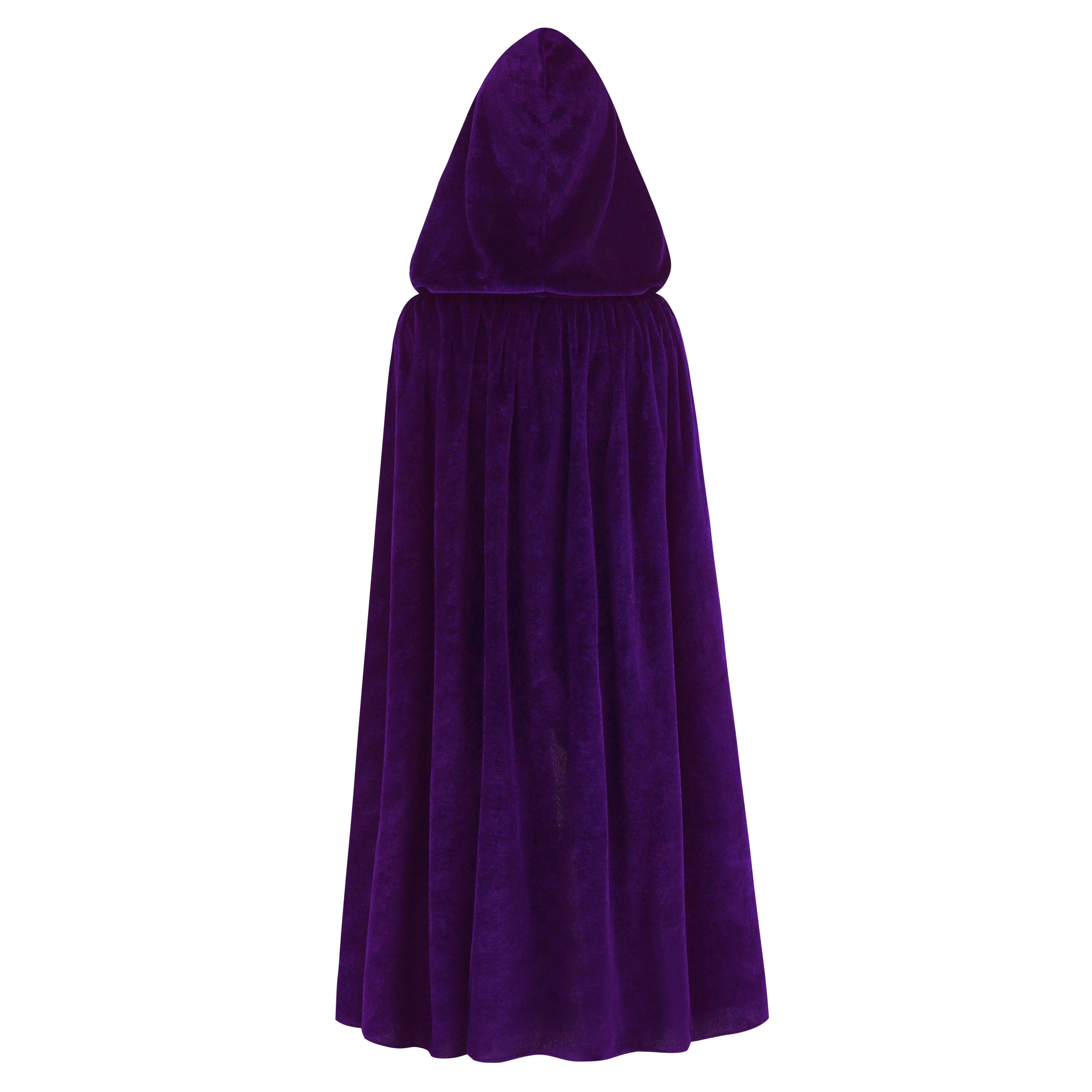 Adult Purple Velvet Hooded Cape Witch 2‑Piece Set, Long Cloak with Masquerade Mask for Halloween Cosplay Party, 110‑170cm
