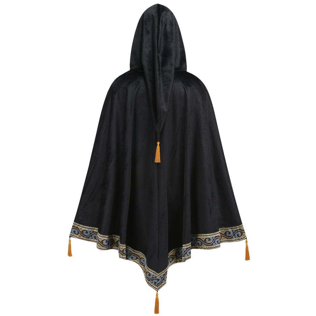 Adult Medieval Witch Hooded Cloak Women Man Renaissance Black Witchs Cape with Hood Halloween Cosplay
