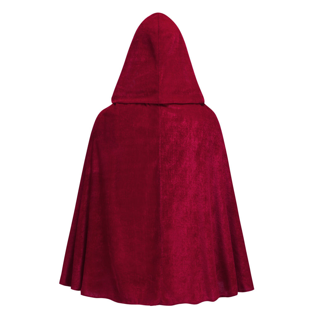Adult Little Red Riding Hood Hooded Cape With Braided Trim, Bright Red & Wine Red Cloak 60‑65‑70cm Shoulder‑to‑Hem for Halloween Fairy Tale Cosplay