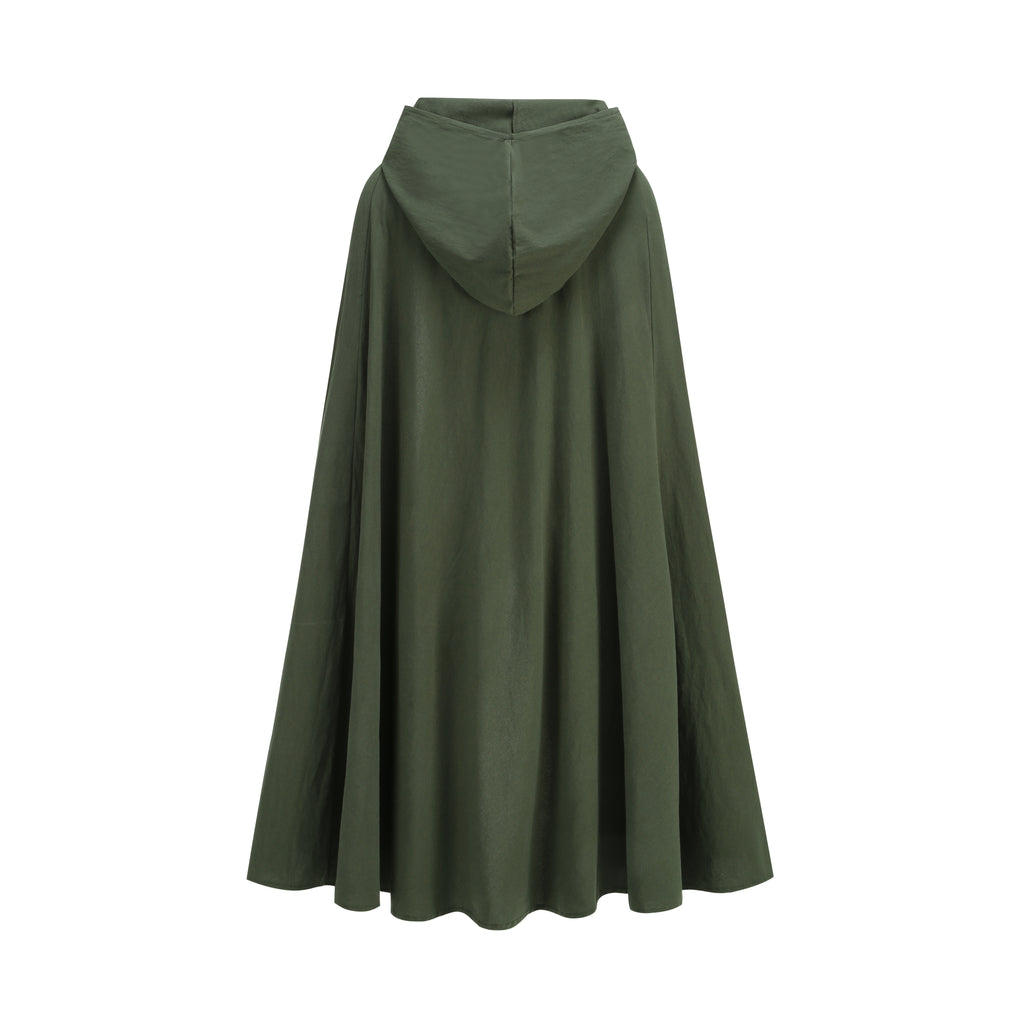 Adult Medieval Hooded Cloak Green Renaissance Cape with Leaf Brooch Knight Hunter Elf Halloween Costume