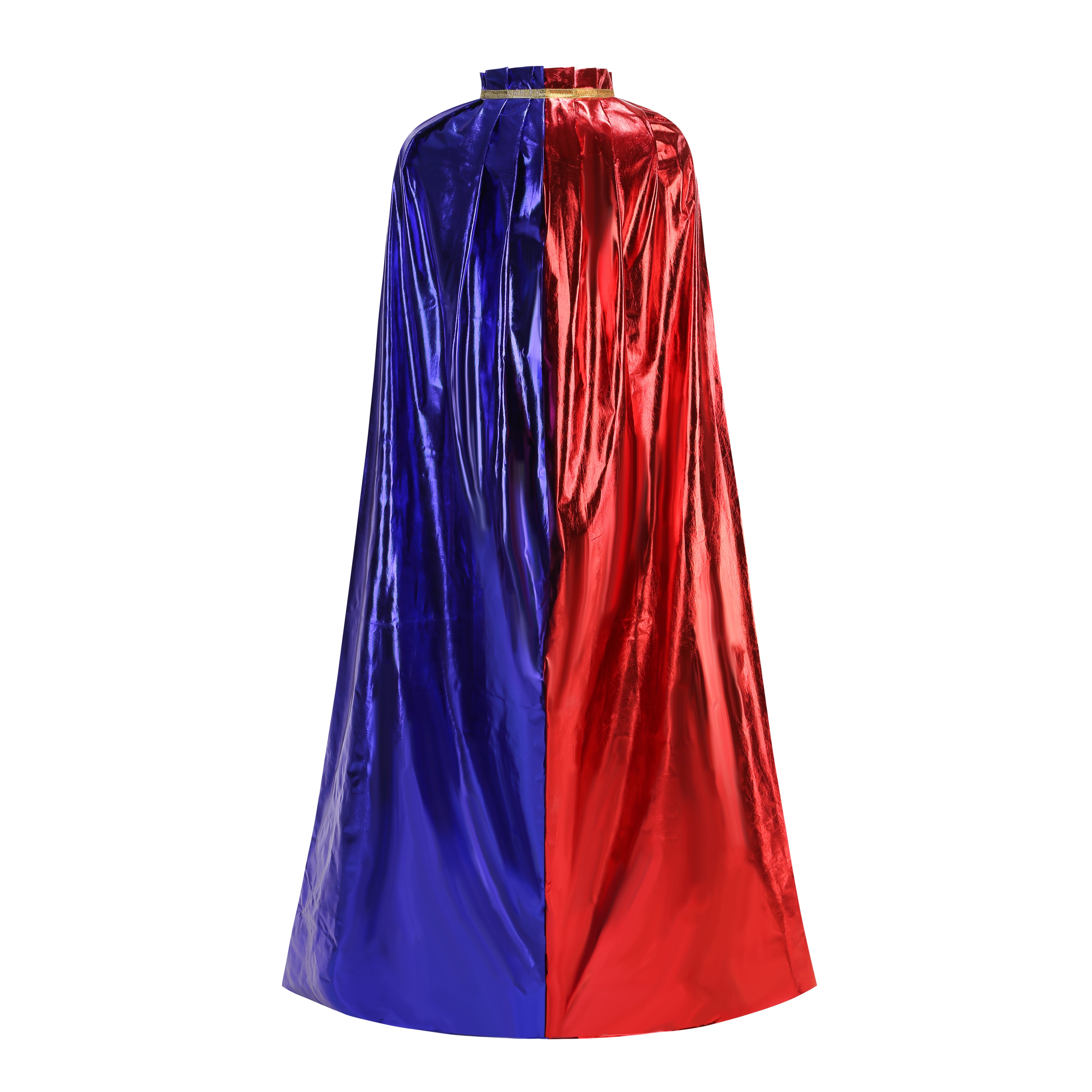 Custom Metallic Stand‑Up Collar Cape With Tie‑Strap 115CM 125CM 145CM 155CM Red‑Blue Black‑Silver Champagne Cosplay Cloak For Halloween Party