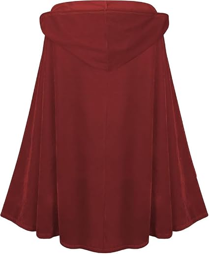 Adult Little Red Riding Hood Solid Velvet Hooded Cape, Bright Red & Wine Red Cloak 60‑65‑70cm Shoulder‑to‑Hem for Fairy Tale Halloween Cosplay