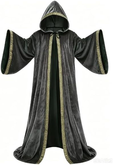 Unisex Wizard Cloak Robes With Hood Sleeves Dutch Velvet Cosplay Costume
