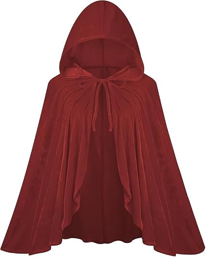 Adult Little Red Riding Hood Solid Velvet Hooded Cape, Bright Red & Wine Red Cloak 60‑65‑70cm Shoulder‑to‑Hem for Fairy Tale Halloween Cosplay