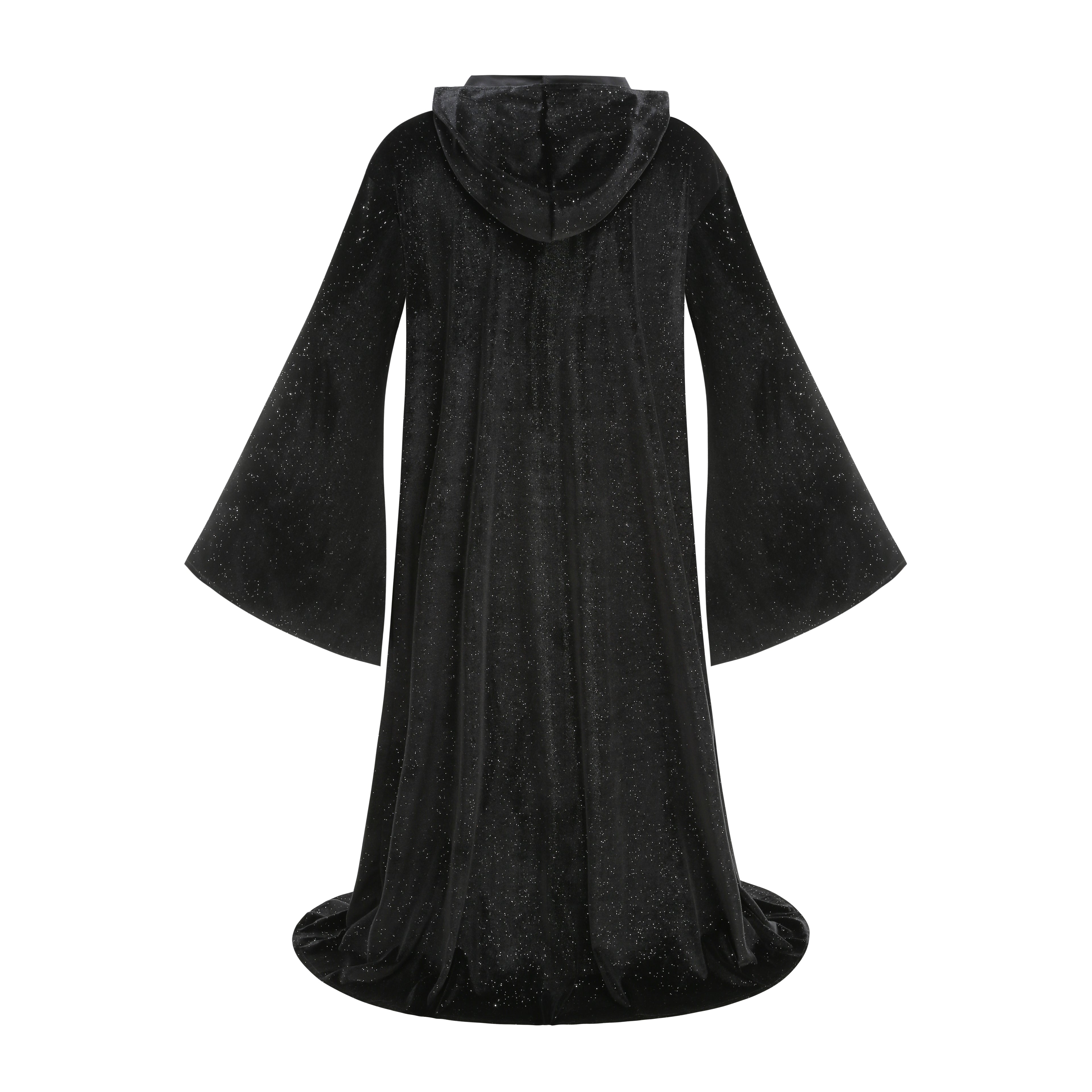 Adult Wizard Hooded Robe Cloak, Sparkle Velvet Wizard Cape With Gold Trim, 140cm‑160cm Shoulder‑to‑Hem for Warlock Sorcerer Halloween Cosplay