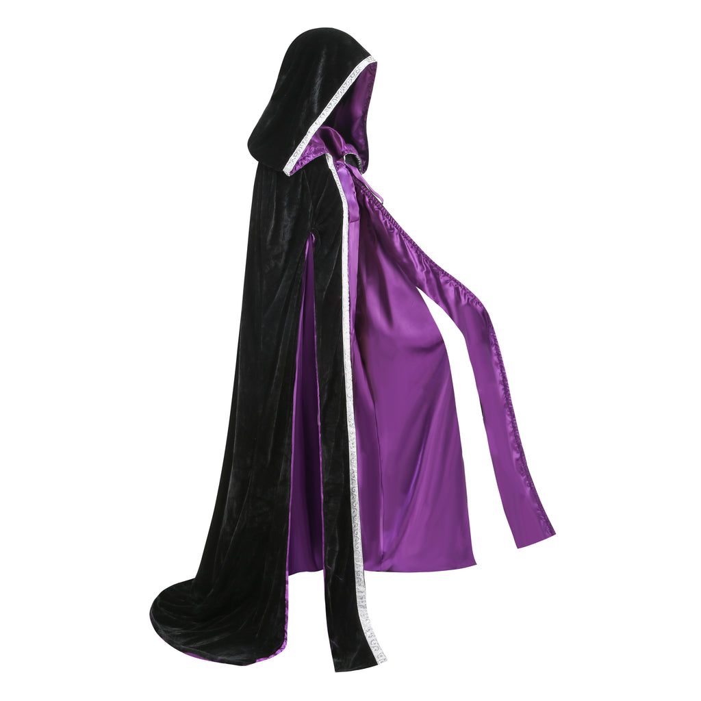 Unisex Wizard Cloak Robes With Hood Sleeves Lace Cape Cosplay Halloween Costume