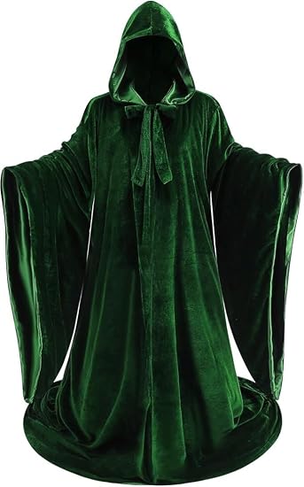 Adult Wizard Robe Warlock Cloak Costume with Sleeves Satin Robe with Hood Halloween