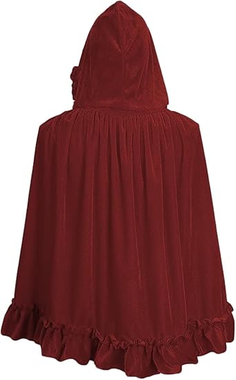 Adult Little Red Riding Hood Ruffled Hooded Cape, Red & Wine Red Cloak 60‑65‑70cm Shoulder‑to‑Hem for Fairy Tale Halloween Cosplay
