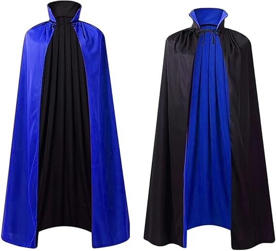 Stand Collar Hooded Cloak, Double-Sided Satin Cape for Men Women, Halloween Masquerade Costume