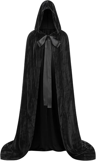 Unisex Adults Hooded Cloak Medieval Velvet Cape with Hood Witch Wizard Halloween Party Cosplay Costume