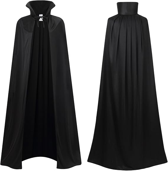 Stand Collar Hooded Cloak, Double-Sided Satin Cape for Men Women, Halloween Masquerade Costume
