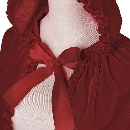 Adult Little Red Riding Hood Ruffled Hooded Cape, Red & Wine Red Cloak 60‑65‑70cm Shoulder‑to‑Hem for Fairy Tale Halloween Cosplay