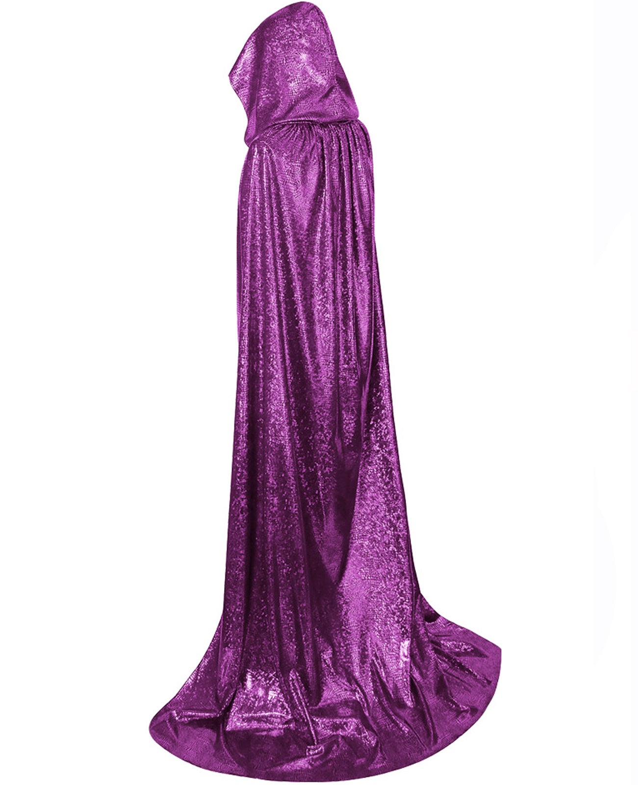 Custom Holographic Hooded Cape For Adults, Shiny Metallic Cloak Purple Silver 110‑160CM, Halloween Cosplay Festival Party Costume Cape