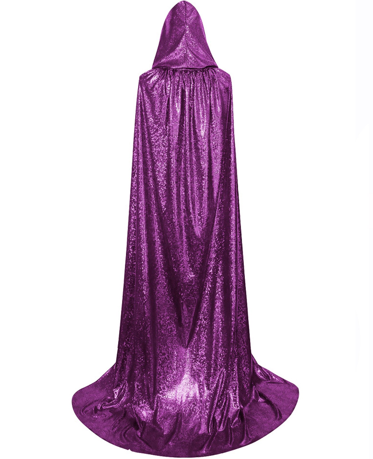 Custom Holographic Hooded Cape For Adults, Shiny Metallic Cloak Purple Silver 110‑160CM, Halloween Cosplay Festival Party Costume Cape