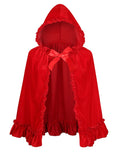 Adult Little Red Riding Hood Ruffled Hooded Cape, Red & Wine Red Cloak 60‑65‑70cm Shoulder‑to‑Hem for Fairy Tale Halloween Cosplay