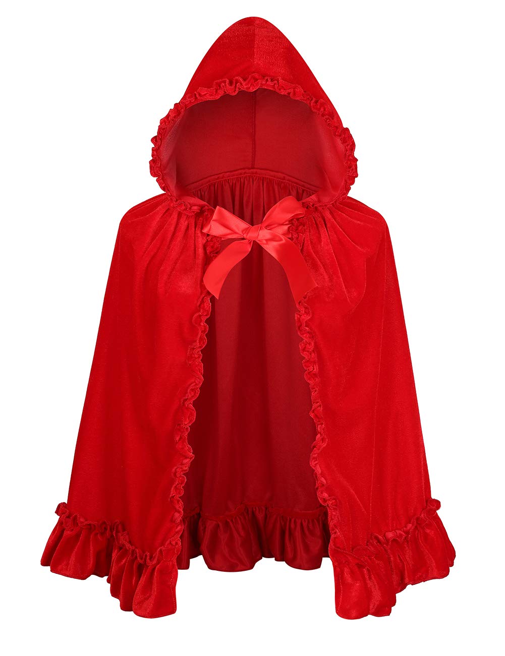 Adult Little Red Riding Hood Ruffled Hooded Cape, Red & Wine Red Cloak 60‑65‑70cm Shoulder‑to‑Hem for Fairy Tale Halloween Cosplay