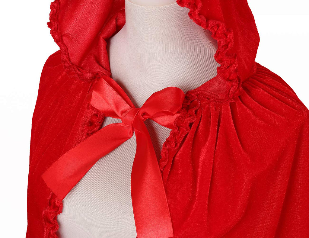Adult Little Red Riding Hood Ruffled Hooded Cape, Red & Wine Red Cloak 60‑65‑70cm Shoulder‑to‑Hem for Fairy Tale Halloween Cosplay