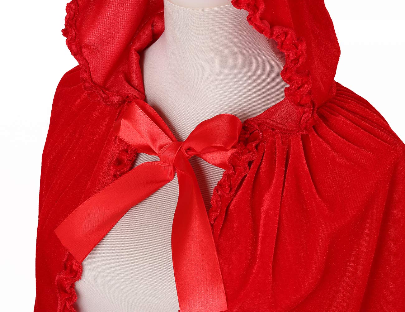 Adult Little Red Riding Hood Ruffled Hooded Cape, Red & Wine Red Cloak 60‑65‑70cm Shoulder‑to‑Hem for Fairy Tale Halloween Cosplay