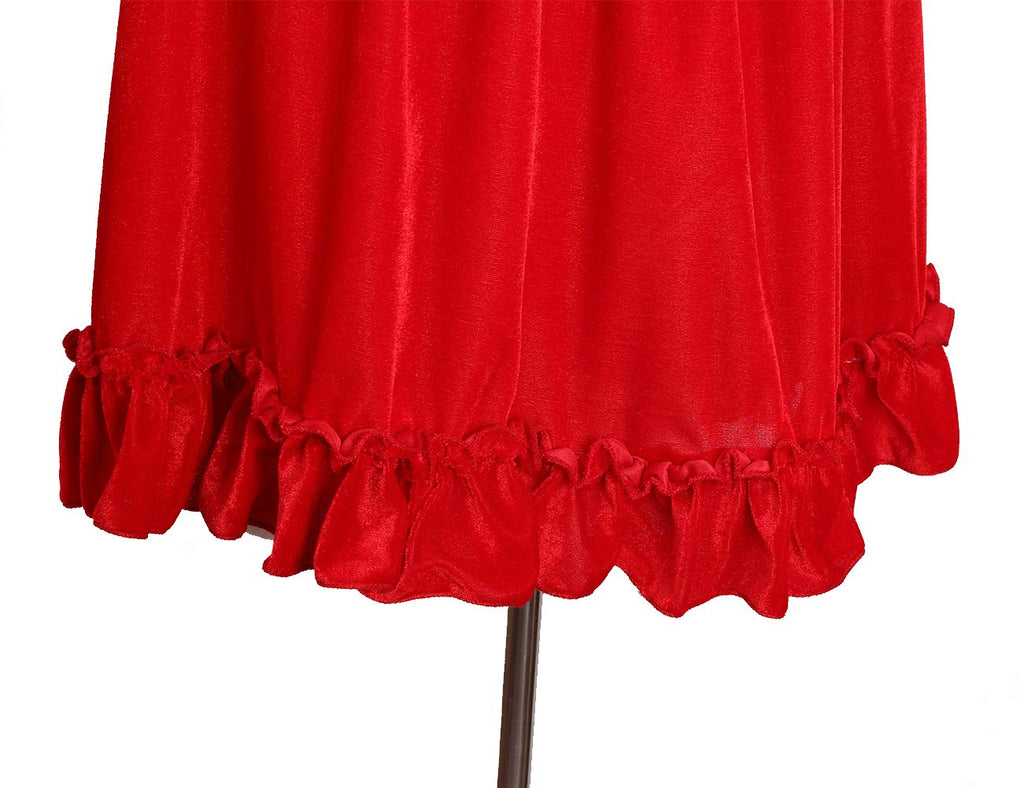 Adult Little Red Riding Hood Ruffled Hooded Cape, Red & Wine Red Cloak 60‑65‑70cm Shoulder‑to‑Hem for Fairy Tale Halloween Cosplay
