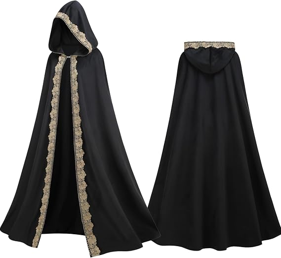 Adult Medieval Renaissance Hooded Cloak Women Men Vintage Long Cape with Hood Halloween Witch Cosplay Costume