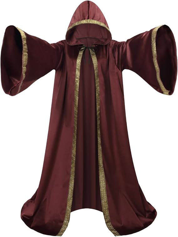 Unisex Wizard Cloak Robes With Hood Sleeves Dutch Velvet Cosplay Costume