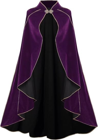 Women's Medieval Cloak Renaissance Costume Royal Cape Halloween | Adult Victorian Deluxe Stand Collar Gold Trim Velvet Cloak for Halloween Christmas Party LARP Witch Princess Queen Outfit
