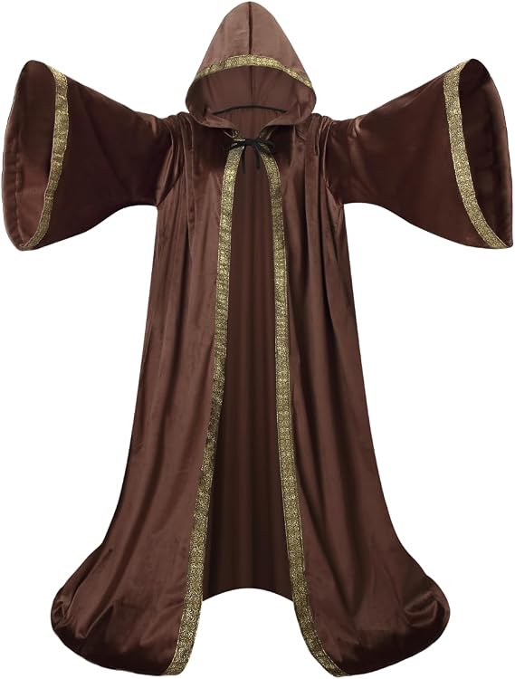 Unisex Wizard Cloak Robes With Hood Sleeves Dutch Velvet Cosplay Costume