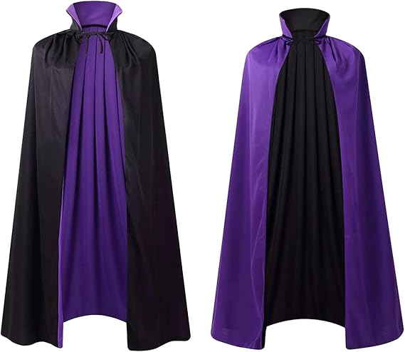Stand Collar Hooded Cloak, Double-Sided Satin Cape for Men Women, Halloween Masquerade Costume