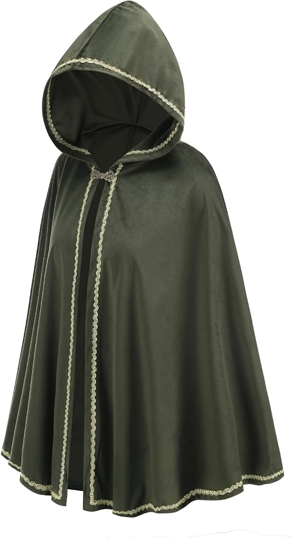 Adult Women Medieval Renaissance Hooded Cape Women Velvet Short Lace Cloak Victorian Halloween Witch Cosplay
