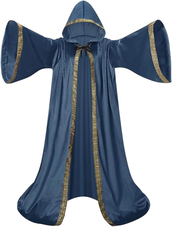 Unisex Wizard Cloak Robes With Hood Sleeves Dutch Velvet Cosplay Costume