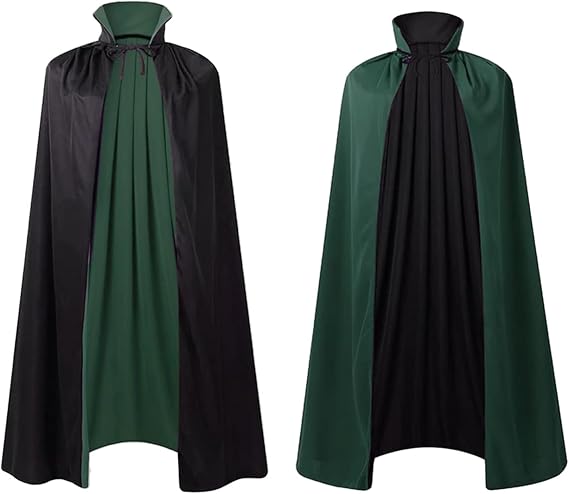 Stand Collar Hooded Cloak, Double-Sided Satin Cape for Men Women, Halloween Masquerade Costume