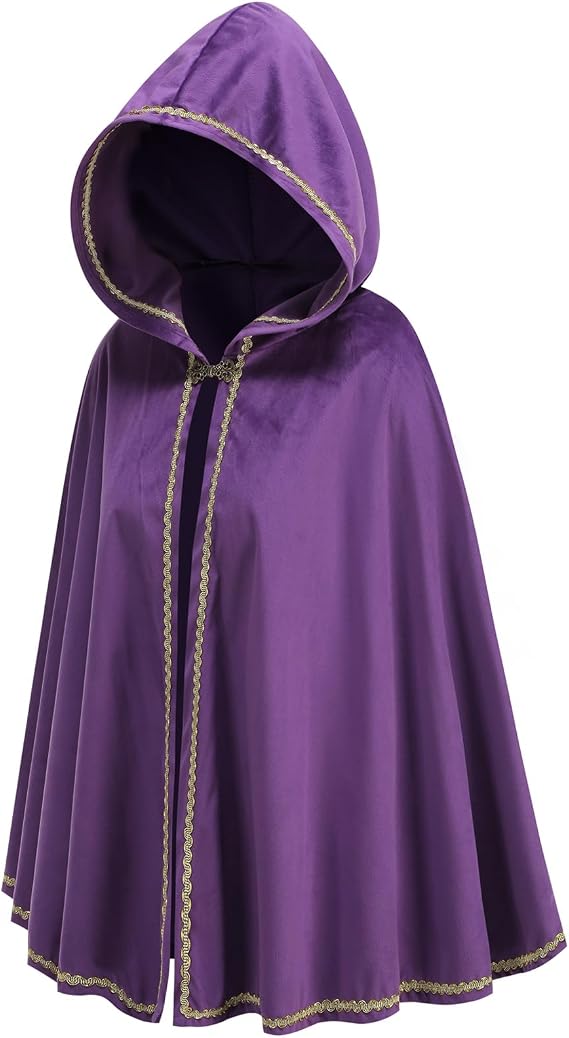 Adult Women Medieval Renaissance Hooded Cape Women Velvet Short Lace Cloak Victorian Halloween Witch Cosplay