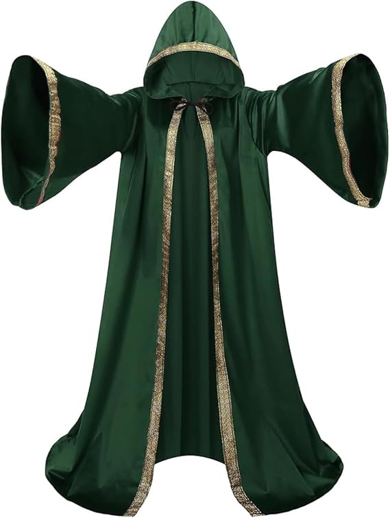 Unisex Wizard Cloak Robes With Hood Sleeves Dutch Velvet Cosplay Costume