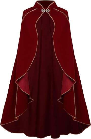 Women's Medieval Cloak Renaissance Costume Royal Cape Halloween | Adult Victorian Deluxe Stand Collar Gold Trim Velvet Cloak for Halloween Christmas Party LARP Witch Princess Queen Outfit