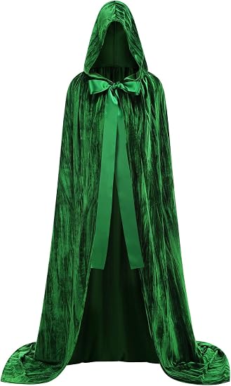 Unisex Adults Hooded Cloak Medieval Velvet Cape with Hood Witch Wizard Halloween Party Cosplay Costume