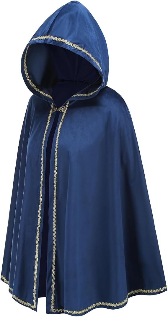 Adult Women Medieval Renaissance Hooded Cape Women Velvet Short Lace Cloak Victorian Halloween Witch Cosplay