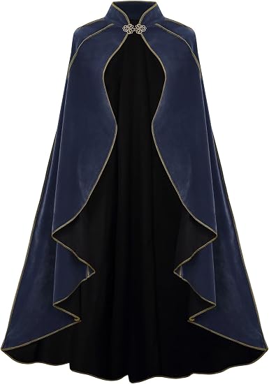 Women's Medieval Cloak Renaissance Costume Royal Cape Halloween | Adult Victorian Deluxe Stand Collar Gold Trim Velvet Cloak for Halloween Christmas Party LARP Witch Princess Queen Outfit
