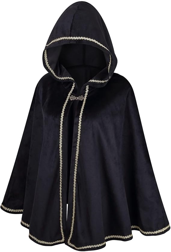 Adult Women Medieval Renaissance Hooded Cape Women Velvet Short Lace Cloak Victorian Halloween Witch Cosplay