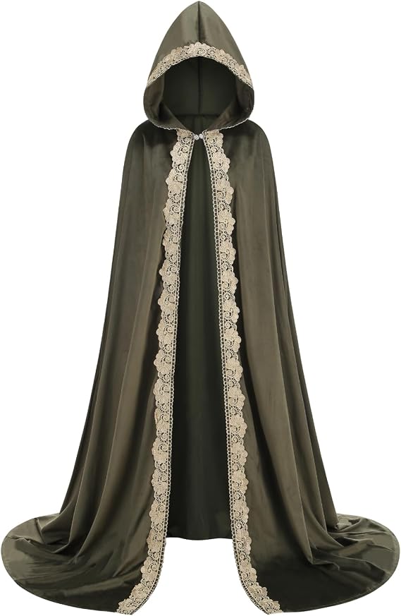 Adult Medieval Renaissance Hooded Cloak Women Men Vintage Long Cape with Hood Halloween Witch Cosplay Costume