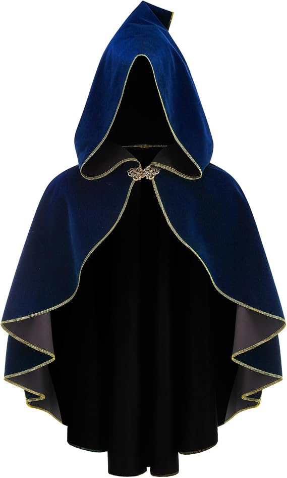 Renaissance Cloak Women Medieval Short Cape with Hood Gold Trim Victorian Hobbit Capelet Halloween Costume