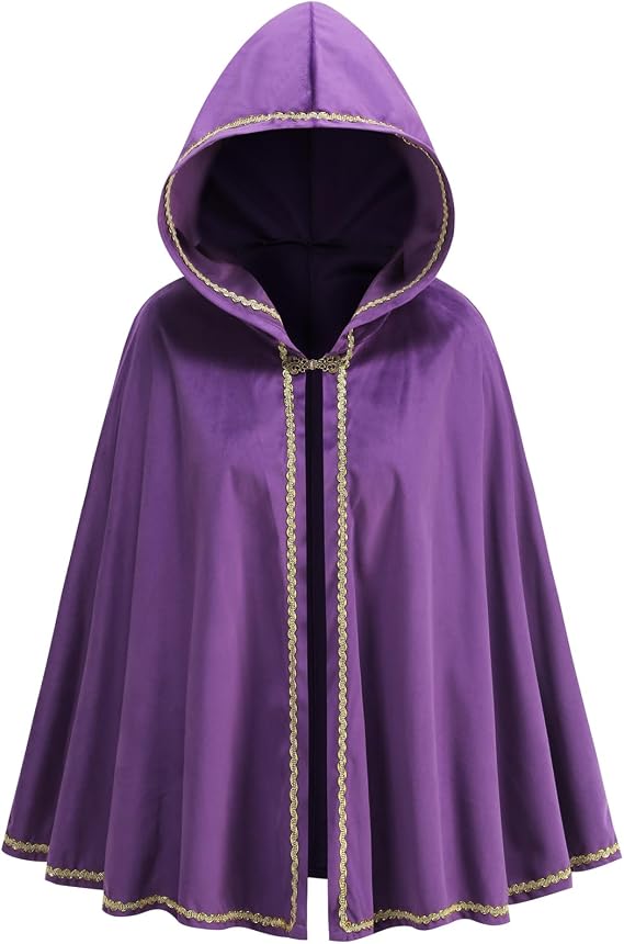 Adult Women Medieval Renaissance Hooded Cape Women Velvet Short Lace Cloak Victorian Halloween Witch Cosplay