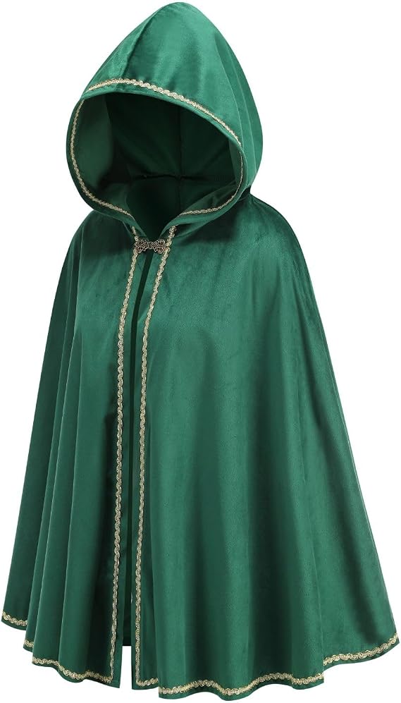 Adult Women Medieval Renaissance Hooded Cape Women Velvet Short Lace Cloak Victorian Halloween Witch Cosplay
