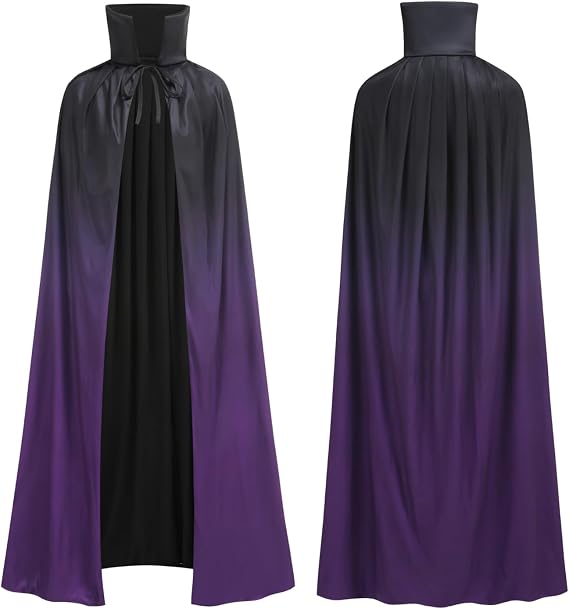 Stand Collar Hooded Cloak, Double-Sided Satin Cape for Men Women, Halloween Masquerade Costume