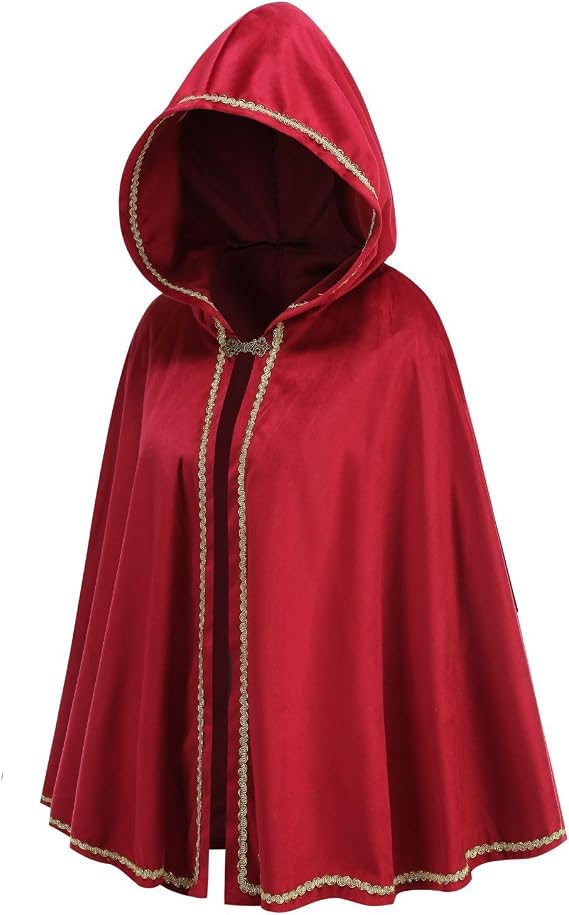 Adult Women Medieval Renaissance Hooded Cape Women Velvet Short Lace Cloak Victorian Halloween Witch Cosplay