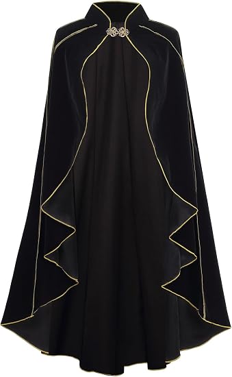 Women's Medieval Cloak Renaissance Costume Royal Cape Halloween | Adult Victorian Deluxe Stand Collar Gold Trim Velvet Cloak for Halloween Christmas Party LARP Witch Princess Queen Outfit